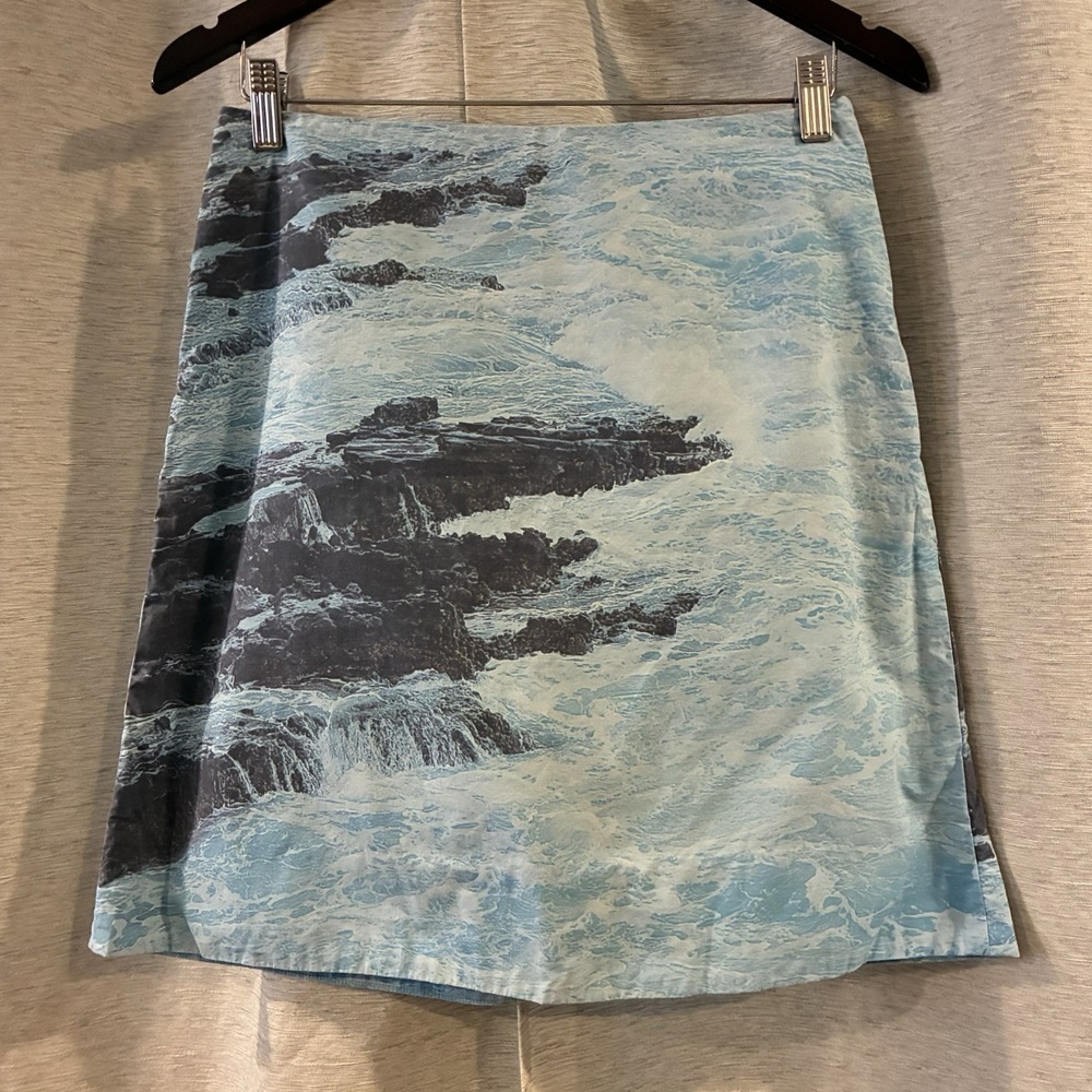 HD In Paris Digital Rapids Skirt 00 Ocean Blue Anthropologie Beach A-Line Cotton